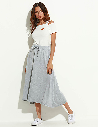 Women's Simple Cotton A Line Skirts - Solid Colored / Spring / Fall ...