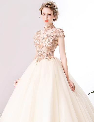 Ball Gown High Neck Floor Length Tulle Prom Formal Evening Wedding 5499