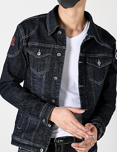 Homme Quotidien Basique Automne hiver Normal Veste en jean ...