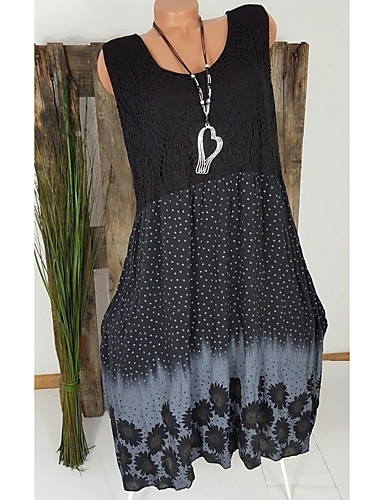Women's Plus Size Daily Basic Sheath Dress - Polka Dot Geometric Lace ...